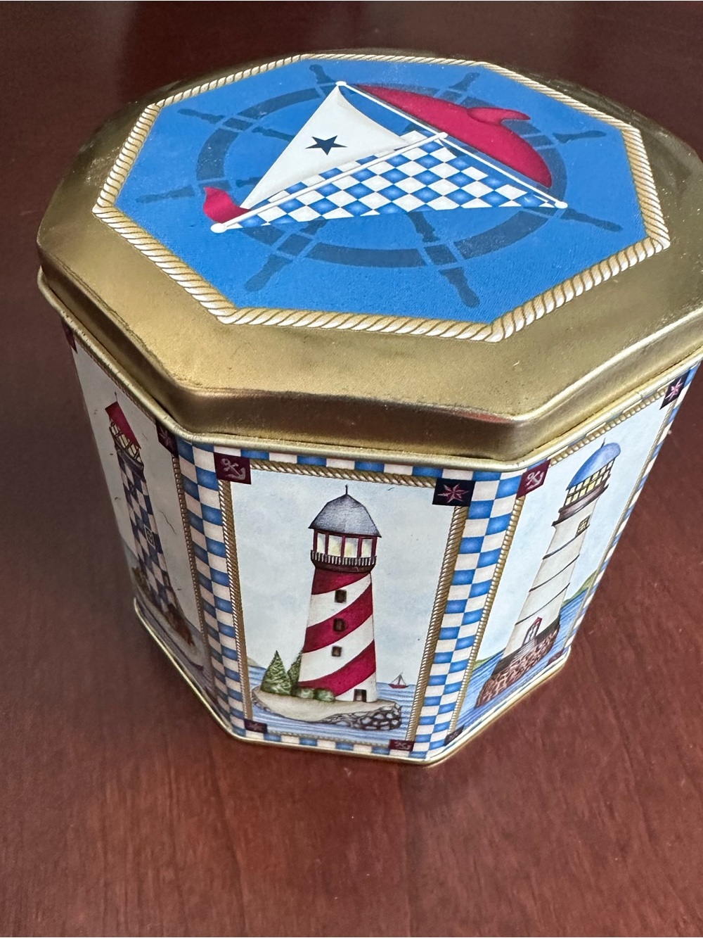Vintage Nautical Lighthouse Tin Canister